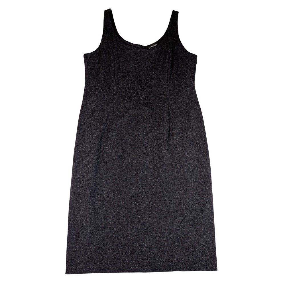 Eileen Fisher Gray Sleeveless‎ Midi Dress Italian Fabric Silk Blend Sz L Sheath